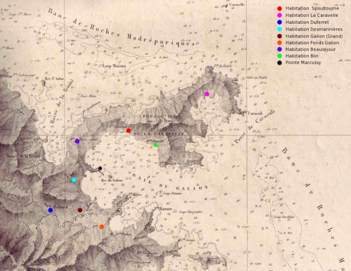 Situation des habitations Dubuc sur la Carte de Monnier - 1831