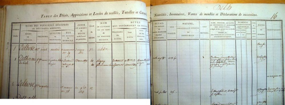 Table d'enregistrement des décès - 23 février 1819 - Rue du Temple à Paris 3ème