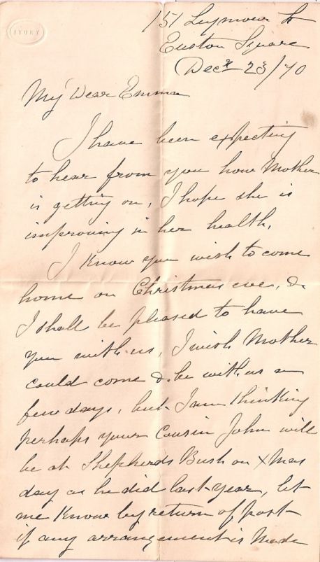 Lettre à sa fille Emma - 23 décembre 1870 - Page 1