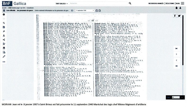 Liste des prisonniers de guerre 39 -45